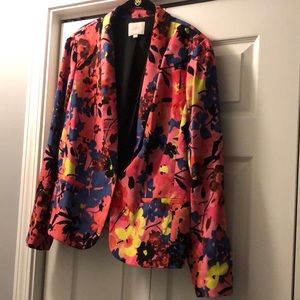 LOFT bright floral print light weight blazer PINK BLACK BLUE ORANGE